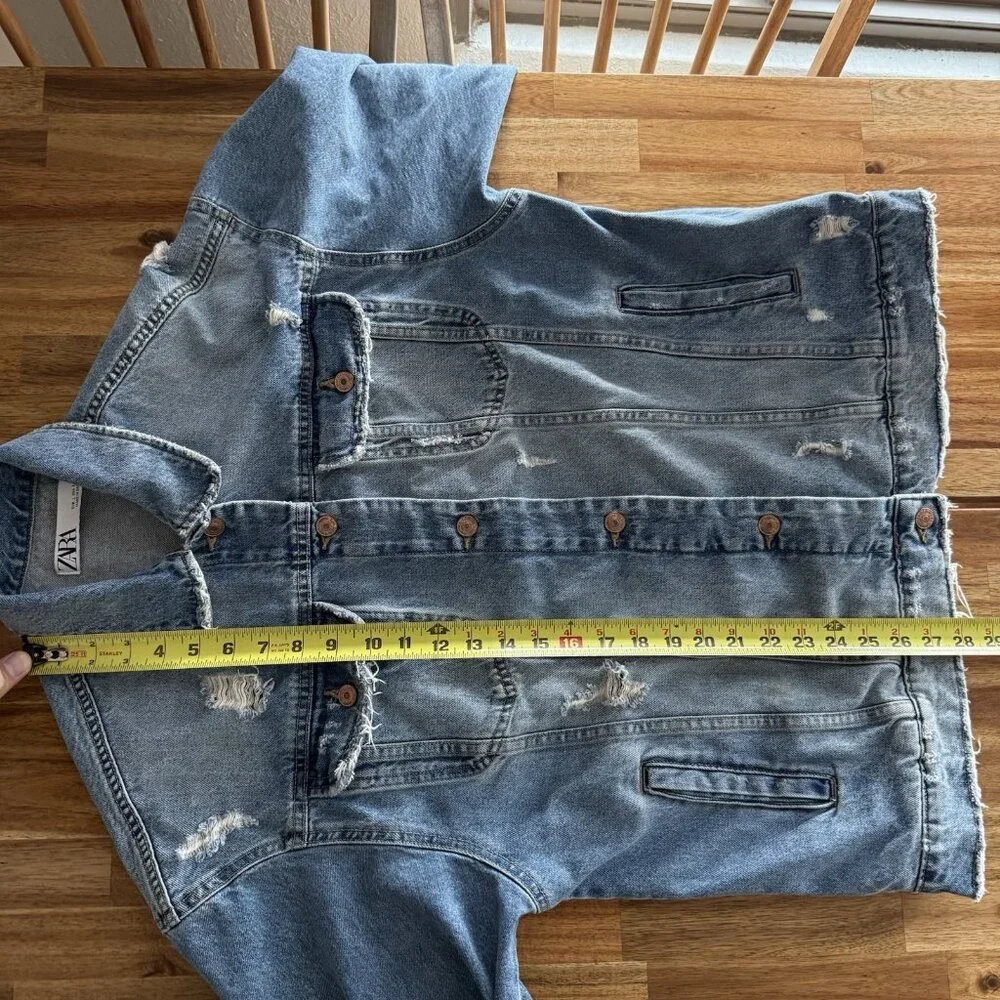 Zara Men's Denim Jacket Sz Large Distressed Grunge‎ 100% Cotton Urban RARE